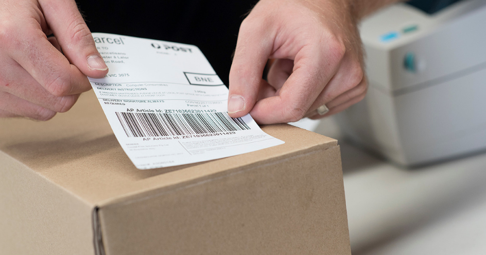 barcode label placed on box
